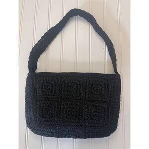 NWOT The SAK Black Crochet HOBO Knit Handbag Shoulder Bag Purse LIKE NEW